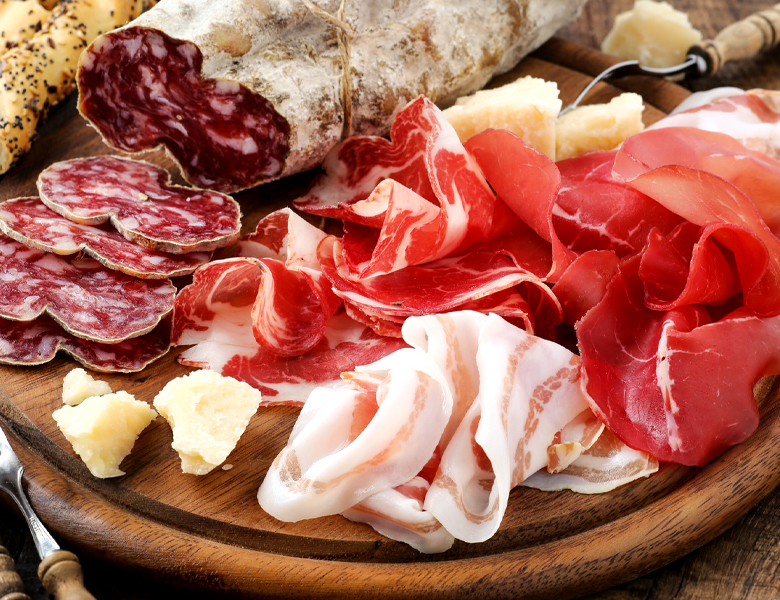 Prosciutto ham, bresaola, pancetta, salami and parmesan